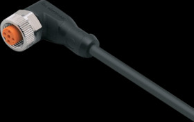 Sensor actuator cable, M12 cable socket, angled, A to open end, 5 pole, 2 m, PUR, black, 4 A, EVC007