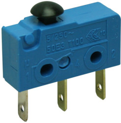 Subminiature snap-action switch, On-On, plug-in connection, pin plunger, 1.5 N, 6 (2) A/250 VAC, IP40, 1050.1202