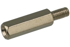 Dystans; DMM3ZW15; M3; zewnętrzny/wewnętrzny; 15mm; 6mm; 7mm; 5mm; tulejka dystansowa gwintowana; sześciokątna; mosiądz niklowan