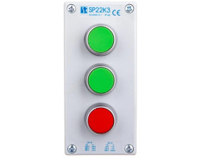 Kaseta sterownicza 3-otworowa 2xzielony/czerwony 2Z 1R IP65 1x dławnica M20 szara ST22K3\01-1