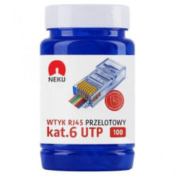 Wtyk modularny RJ45 8P8C kat.6 nieekranowany UTP uniwersalny drut linka przelotowy niebieski NEKU opakowanie SŁOIK 100szt.