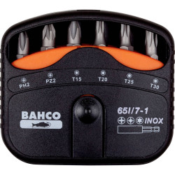 Bahco 65I/7-1 Bit Set: 7-Piece Stainless Steel Phillips/Pozidriv/TX