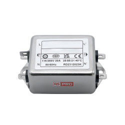 Filtr sieciowy 20A 1-fazowy 1.5MΩ 115/250 V AC 50 → 60Hz 2 x 0,5 mH RS PRO Montaż w obudowie