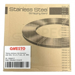Taśma ze stali nierdzewnej 304 10mm x 0.7mm / 30m do tworzenia opasek mocujących w kartonie ONESTO