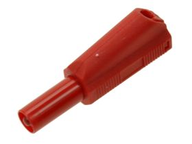 Wtyk bananowy; 4mm; 25.501.1; czerwony; bezpieczny; 50mm; lutowany; wtykany (gniazdo bananowe 4mm); 32A; 600V; mosiądz niklowany