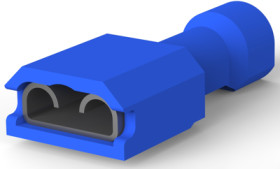 Insulated flat plug sleeve, 6.35 x 0.81 mm, 1.31 to 2.08 mm², AWG 16 to 14, brass, tin-plated, blue, 3-350820-2