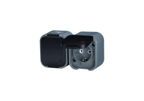 B2 Gniazdo podwójne 2P+Z SCHUKO bryzgoodporne z klapką w kolorze czarnym IP54 szary/czarny 00060278
