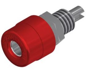 BIL 20 RT Gniazdo izolowane, 4mm, mont.M6x0.75, przyłącze lutowane, max. grubość ścianki 2mm, czerwone, UL 94 V-2, Hirschmann, 9