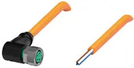 Sensor actuator cable, M8 cable socket, angled, A to open end, 4 pole, 5 m, PUR, orange, 4 A, 70124952-100031