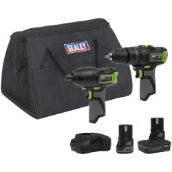 Sealey CP108VCOMBO3EU Cordless Combi Drill &amp; Impact Driver Kit 10.8V 2 Bats Euro