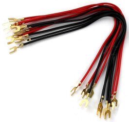 Zestaw 2 kabli połączeniowych z końcówkami widełkowymi czarny+czerwony 20cm