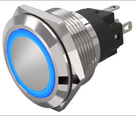 Vandal-proof pushbutton switch, silver, illuminated  (blue), mounting Ø 22 mm, IP65/IP67, 82-6651.2124