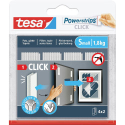 tesa 77720-00000-00 Powerstrips CLICK Small Adhesive Hooks 60mm x 20mm 4 Pair