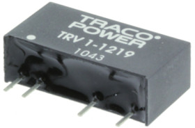 DC converter, 4.5-5.5 VDC, 1 W, 1 output, 9 VDC, 86.5 % efficiency, TRV 1-0519