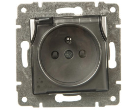 VENA Gniazdo bryzgoszczelne z/u IP44 z przesłonami klapka transparentna aluminium 514039