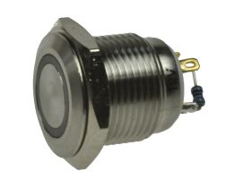 Przełącznik; przyciskowy; GQ16F-10E/JW/12V/S; OFF-(ON); 1 tor; podświetlenie LED 12V; biały; ring; monostabilny; na panel; 2A; 3