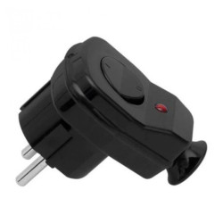 Wtyczka przenośna kątowa z wyłącznikiem, podświetlenie, czarna / 24520