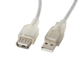 Przedłużacz USB 2.0 High Speed 5m + FERRYT transparentny LANBERG CA-USBE-12CC-0050-TR