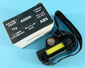 LAT.CZOŁ. 1W COB+1WLED 1x18650 4-MODES