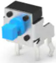 Short-stroke pushbutton, Form A (N/O), 50 mA/24 VDC, unlit , actuator (blue, L 2.89 mm), 0.98 N, THT, 9-1437565-9