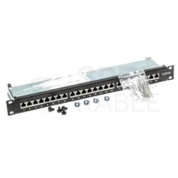 Patch panel RACK 19" kat.6A 24p FTP z półką 1U czarny ATEL
