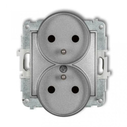 ICON Mechanizm gniazda podwójnego do ramki z uziemieniem 2x(2P+Z) (przesłony torów prądowych) srebrny metalik 7IGPR-2zp