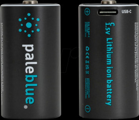 Lithium-ion battery, size C, 1.5 V, 3700 mAh, USB-C, pack of 2