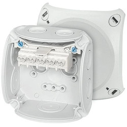 Puszka instalacyjna DK 0202 B natynkowa dwa zaciski na każdy biegun z linką łączącą pokrywę z podstawą 93x93x62mm hermetyczna IP