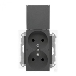 Simon 55 Gniazdo podwójne do wersji IP44 z uszczelką (moduł), szybkozłącza. Klapka w kolorze Grafitowy mat TGZ2BMCZ.01/116