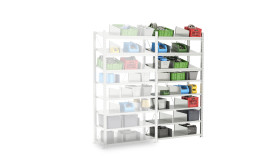 System półek, kolor RAL 7040, 4-poziomowy, materiał: Blacha stalowa galwanizowana, 2000mm x 1000mm, 500mm, Manorga