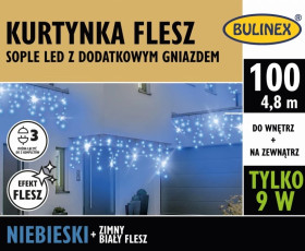 Lampki Bulinex 100led niebieskie 4,80m kurtyna sople flesz
