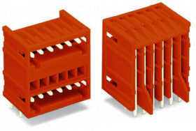 Pin header, 2 pole, pitch 3.81 mm, angled, orange, 734-432/001-000