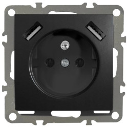 QUADRA Gniazdo z/u + 2x USB 2.1A czarne matowe