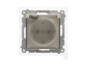 SIMON 55 Gniazdo pojedyncze z uziemieniem SCHUKO z przesłonami szybkozłącza IP44 klapka transparentna szampański mat TGSZ1BCZ.01