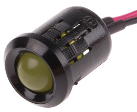 Lampka kontrolna do montażu panelowego 12V dc, Żółta 12mm LED Czarny Wyprowadzenia RS PRO