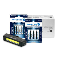 Baterie everActive Pro Alkaline 72szt LR6 / AA, 72szt LR03 / AAA + lampka rowerowa everActive BL-150R