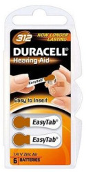 6 x baterie do aparatów słuchowych Duracell Easy Tab 312
