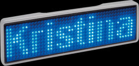 125909 LED name tag, 11x44 pixels, USB, silver frame, blue LED