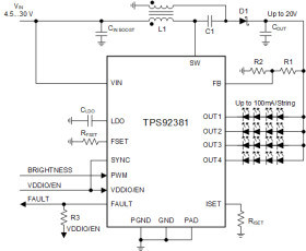 45-V LED backlight driver with four channels 120-mA output