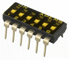 Przełącznik DIP 6-pozycyjny 6PST THT 25 mA -20 → +85°C