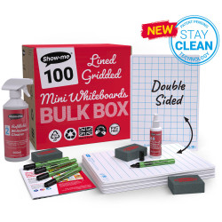 Show-me B/GLB Box of 100 x A4 Lined/Grid Double Boards,pens,erasers &#x2B;2 cloths