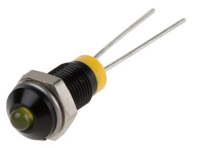Lampka kontrolna do montażu panelowego 2V dc, Żółta 6mm LED Czarny Styk ołowiowy RS PRO