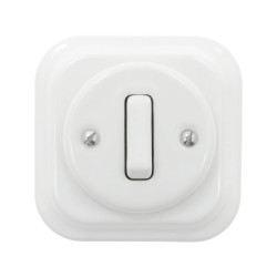 Włącznik światła pojedynczy ceramiczny, kwadratowy z ramką, podtynkowy biały Ceramic Loft