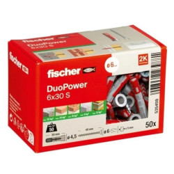 Kołki rozporowe uniwersalne DuoPower 6x30 S z wkrętem z łbem stożkowym 4,5x40 PZ2 50 sztuk FISCHER