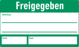 Quality assurance sign, text: &quot;Freigegeben&quot;, (W) 50 mm, vinyl, 088.51-9-30X50-A