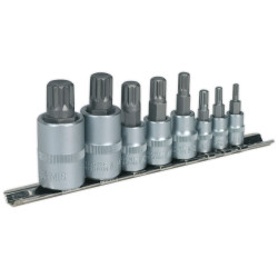 Sealey AK6214 Spline Socket Bit Set 8pc 1/4&quot;, 3/8&quot; and 1/2&quot; Square Drive