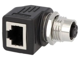 Adapter M12 żeński,RJ45 gniazdo kod D-Ethernet 4-PIN Kat 5e RJS-12D04FF-RS8001
