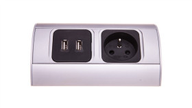 Gniazdo Meblowe Pojedyncze Z/U 16A + 2Xusb Ip20 Aluminium/ Tworzywo Or-Ae-1310