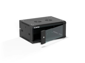 Szafa rack wisząca 19 cali 4U 600x450, drzwi szklane, tył i osłony boczne demontowalne, FLAT PACK kolor czarny ALANTEC