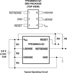Automotive, dual-voltage detector with adjustable hysteresis